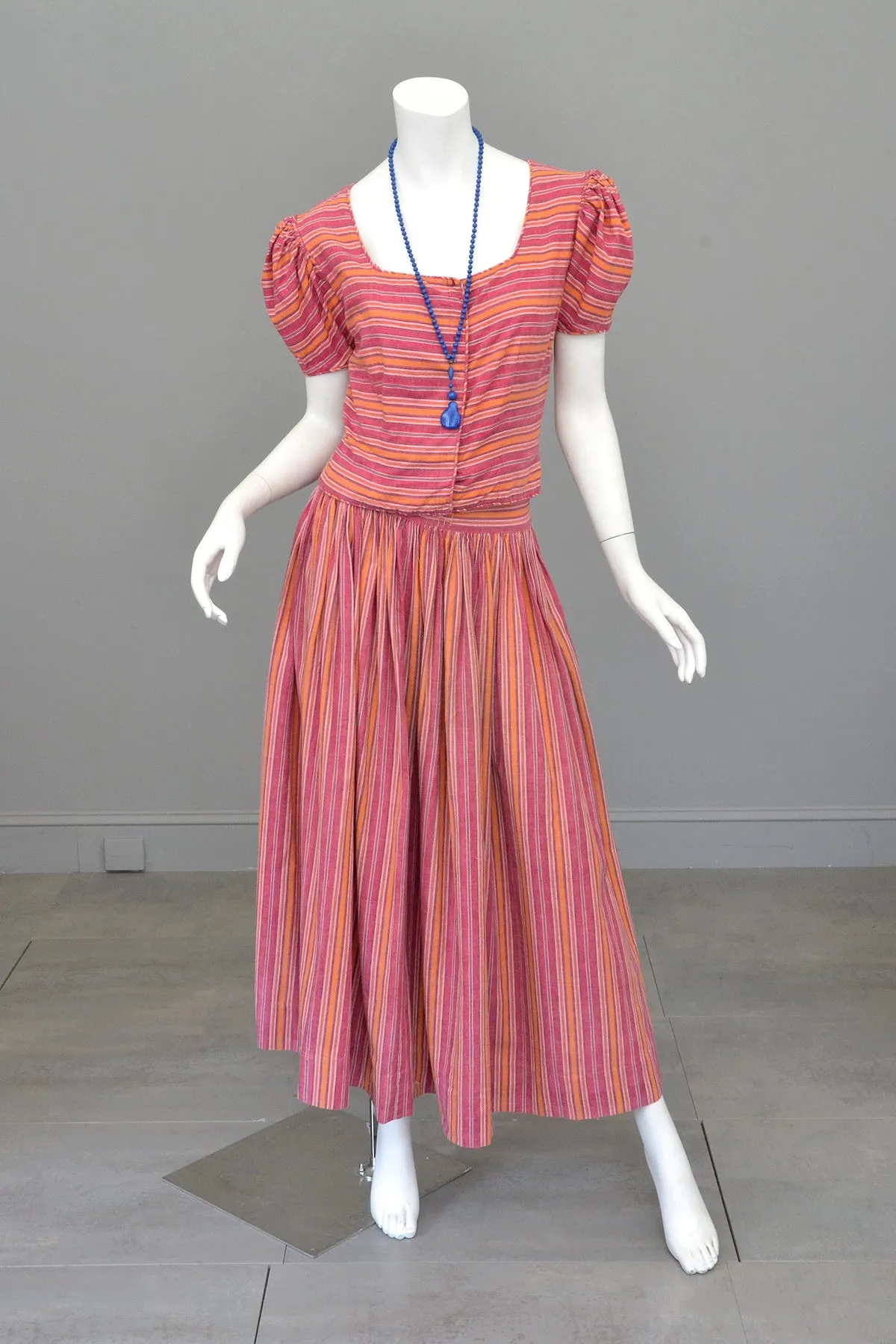 1930s 40s Puff Sleeve Peasant Folk Top   Skirt Two Piece Dress Saks