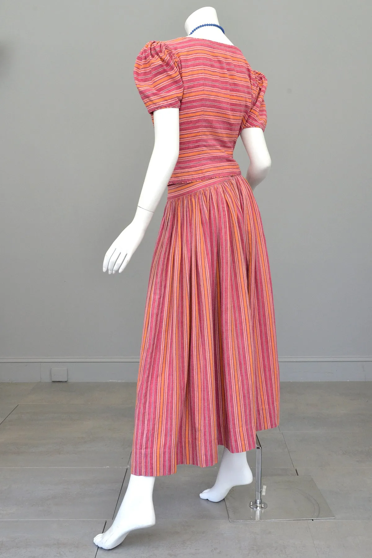 1930s 40s Puff Sleeve Peasant Folk Top   Skirt Two Piece Dress Saks