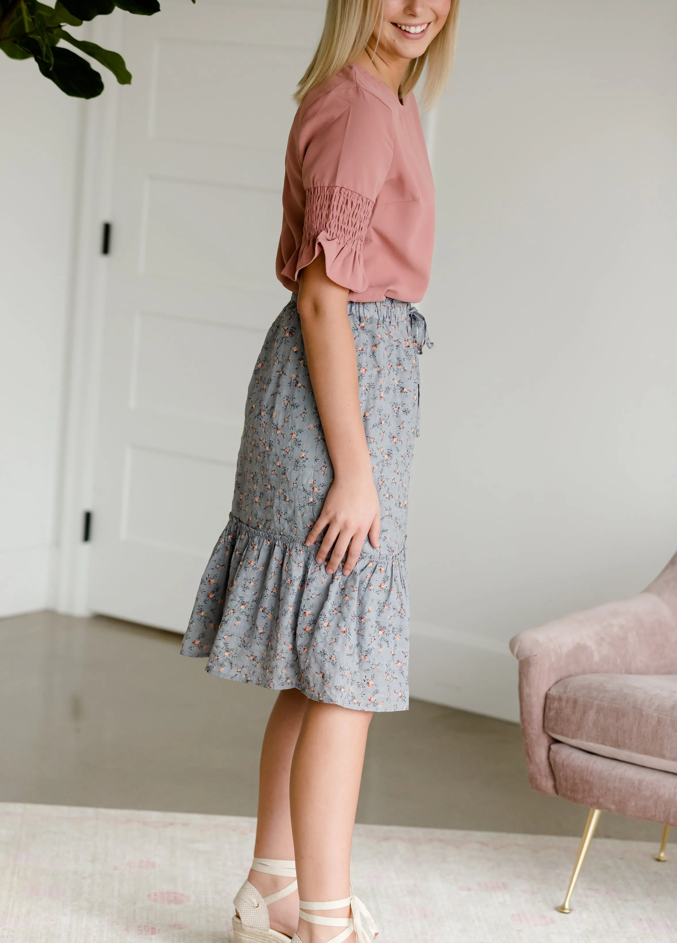 Antique Floral Flowy Midi Skirt - FINAL SALE