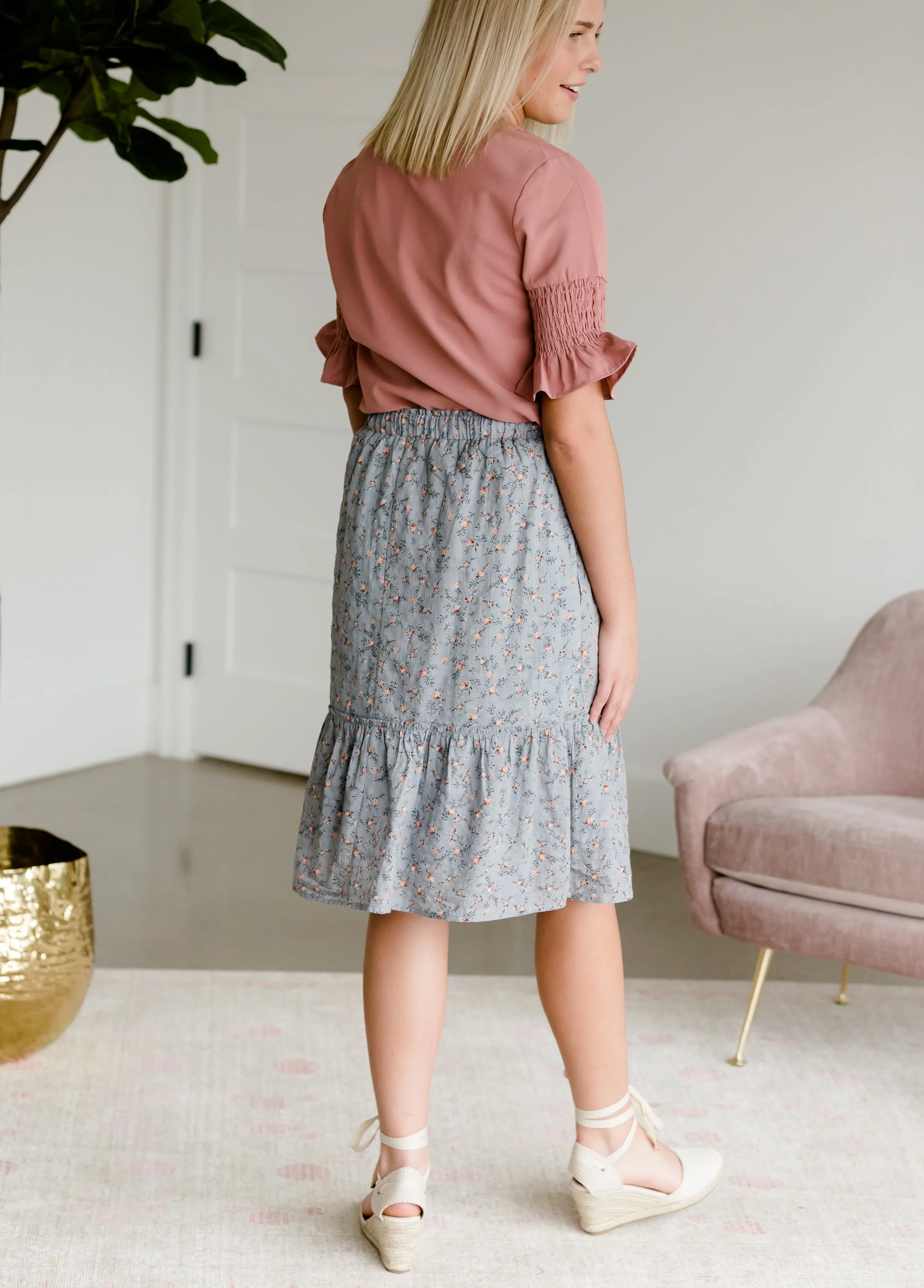 Antique Floral Flowy Midi Skirt - FINAL SALE