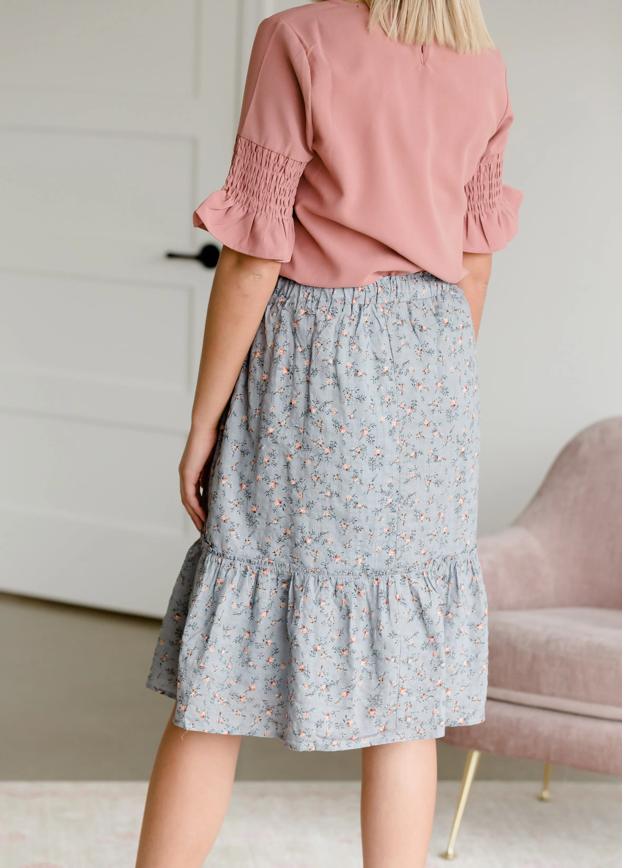 Antique Floral Flowy Midi Skirt - FINAL SALE