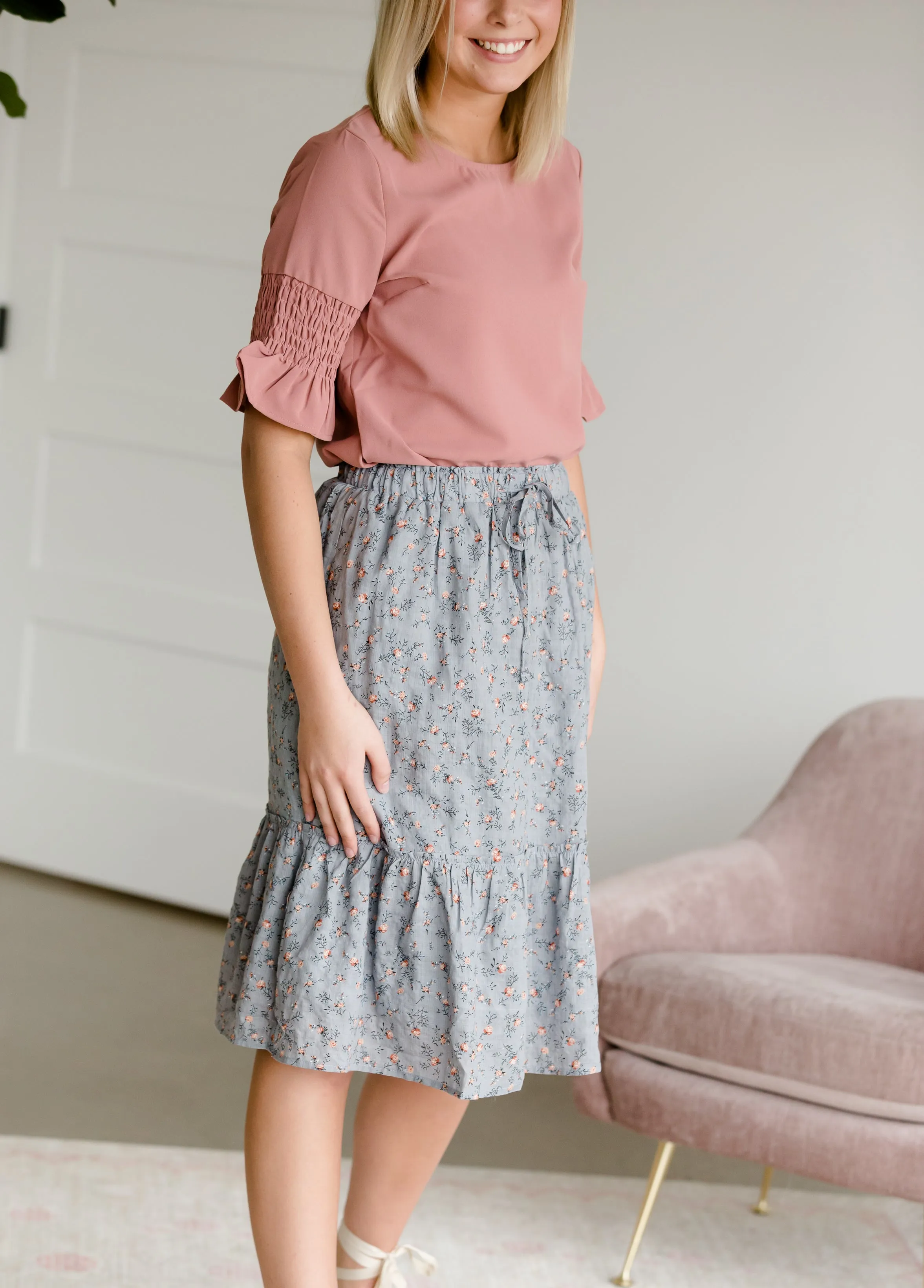 Antique Floral Flowy Midi Skirt - FINAL SALE