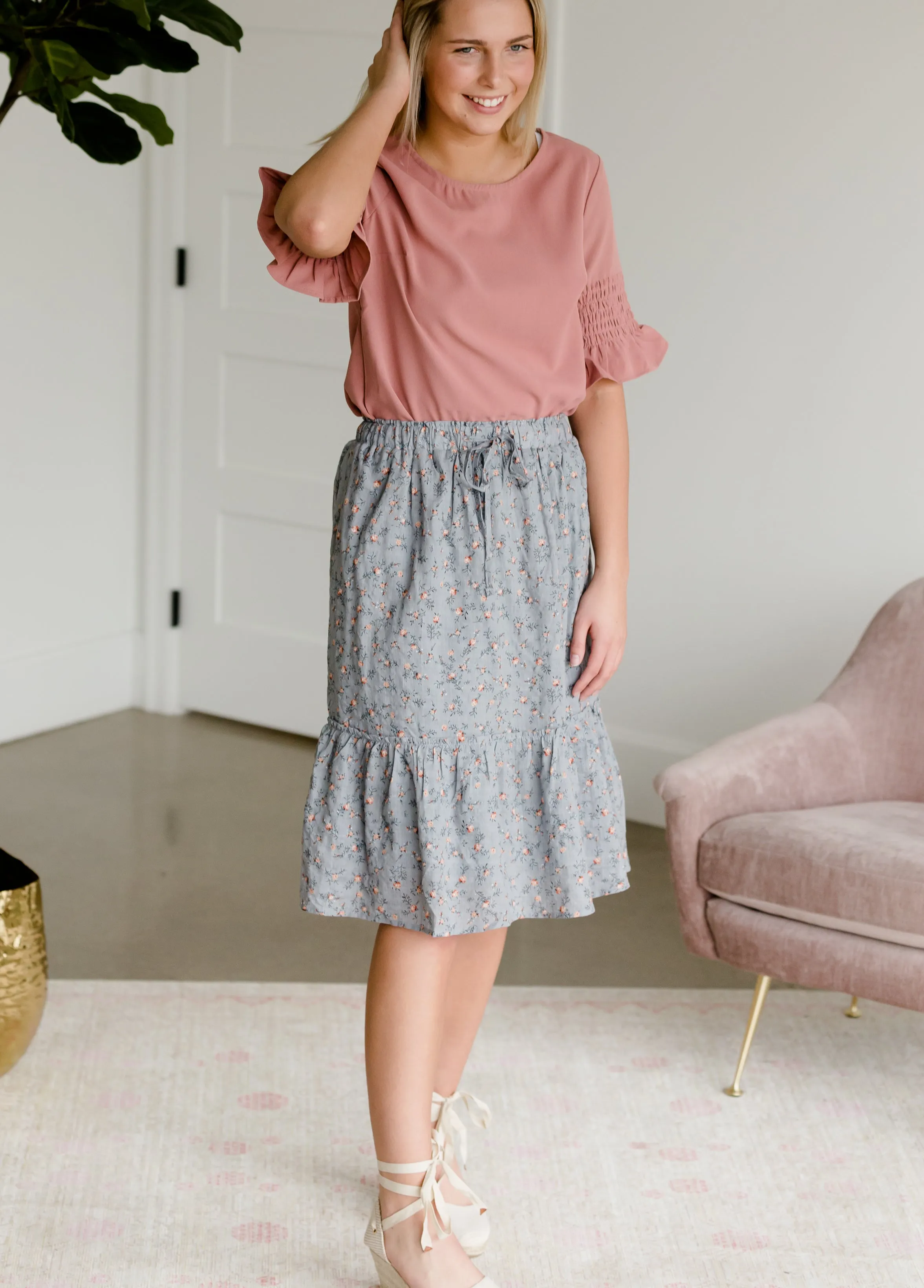 Antique Floral Flowy Midi Skirt - FINAL SALE