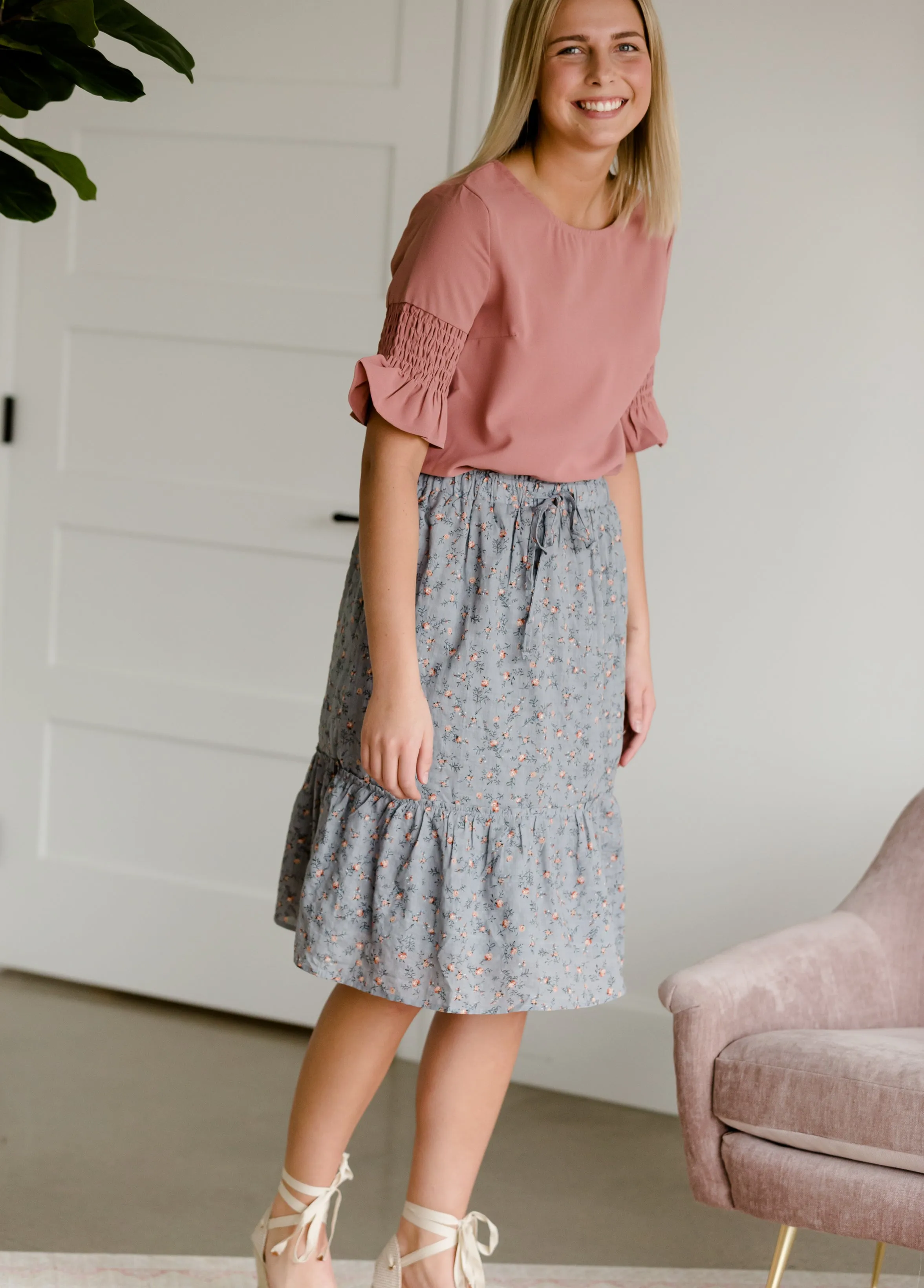 Antique Floral Flowy Midi Skirt - FINAL SALE