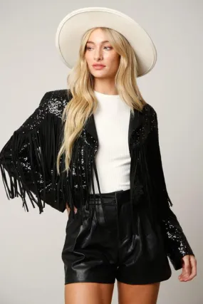 Black Sequin Biker Jacket