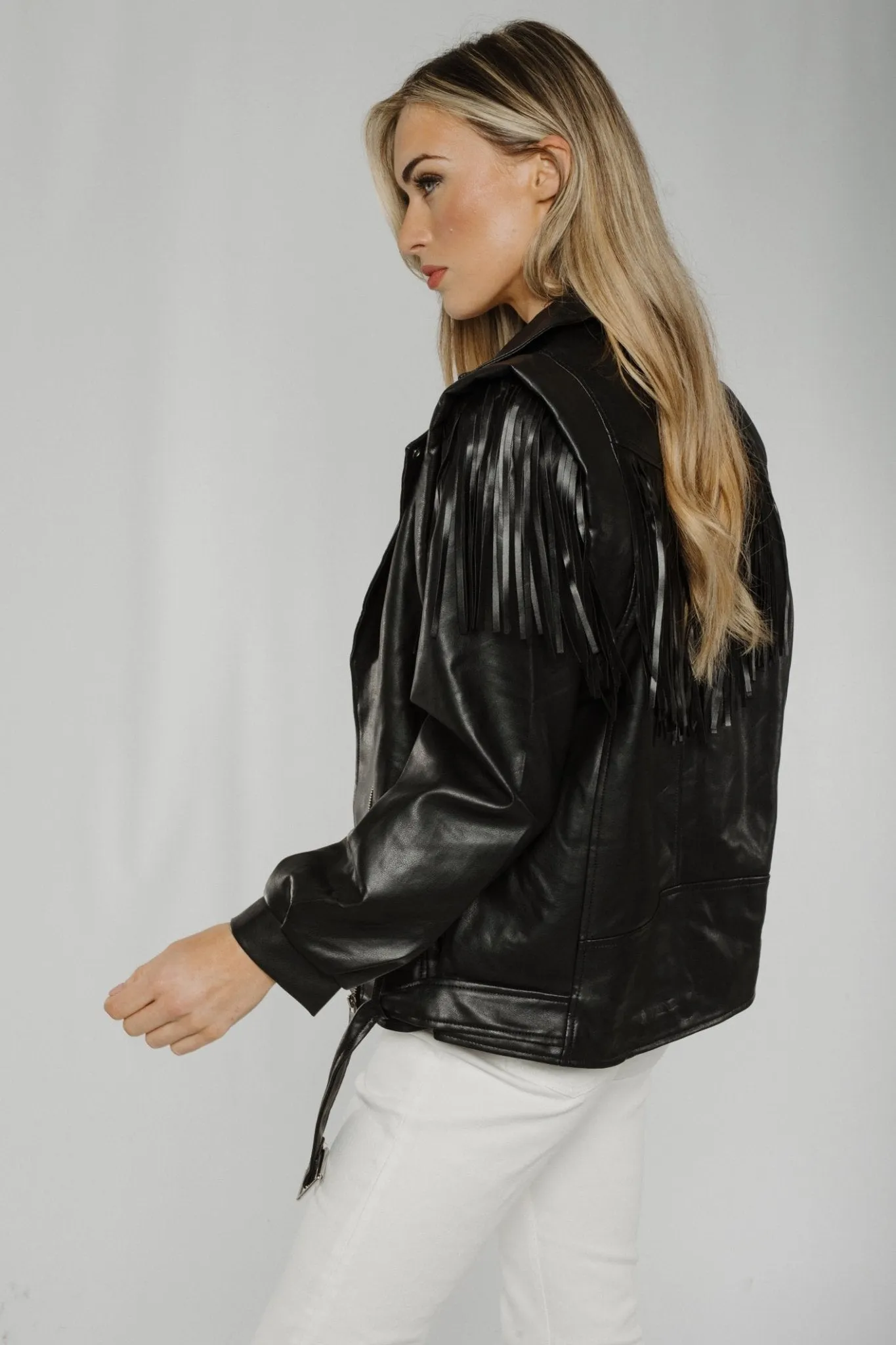 Caitlyn Fringed Leather Jacket In Black