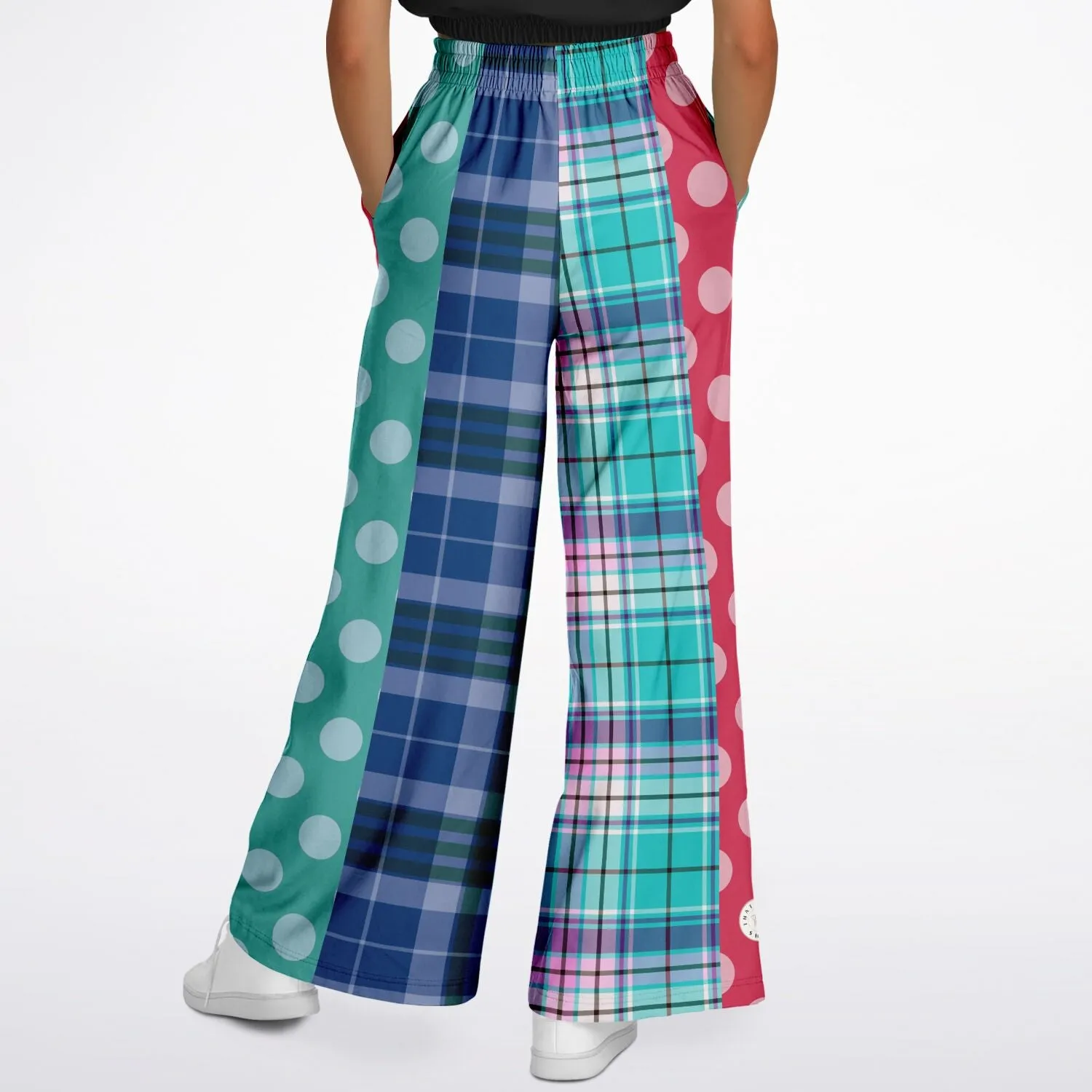 Cerulean Plaid Polka Eco-Poly Stretchy Phat Bellbottoms