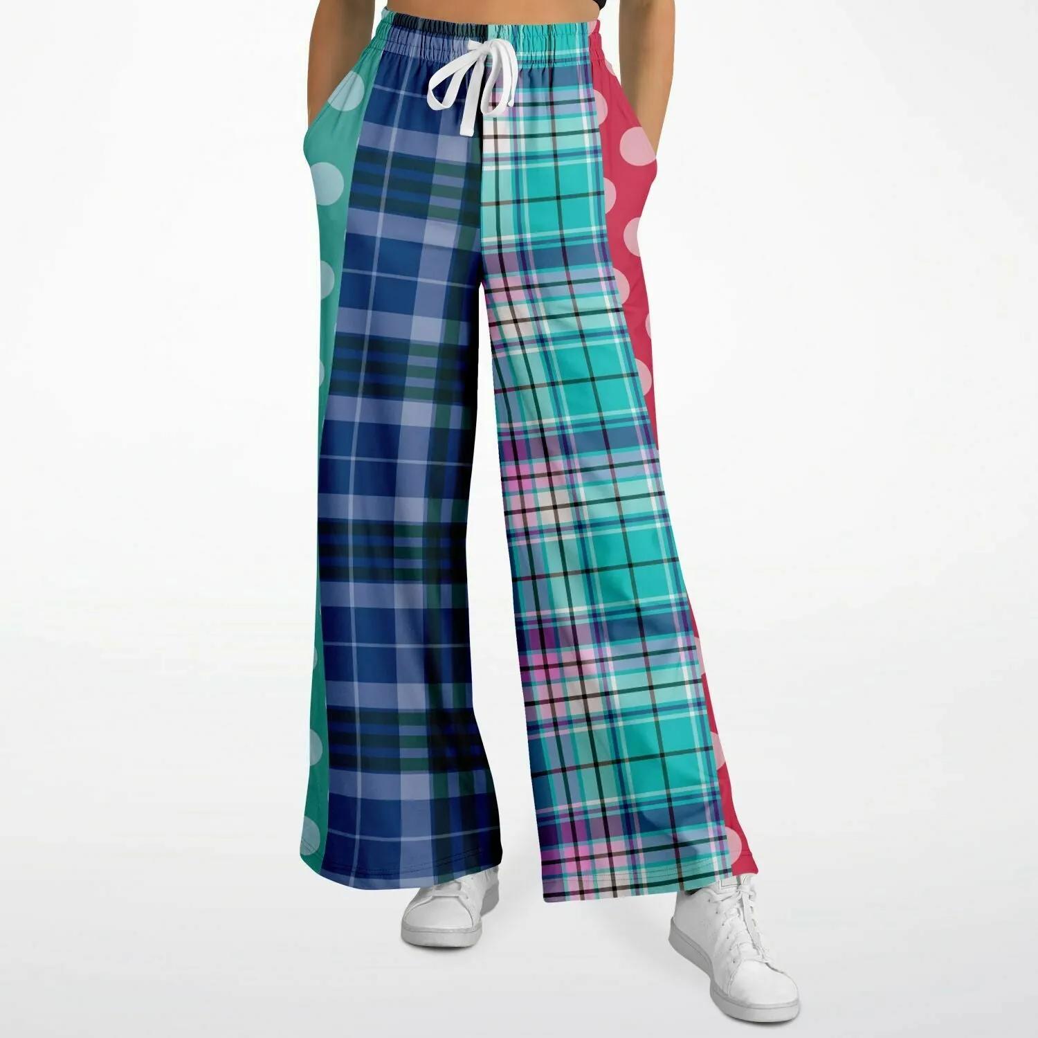 Cerulean Plaid Polka Eco-Poly Stretchy Phat Bellbottoms