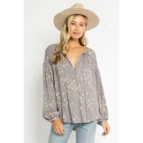 Echo Grey Peasant Top