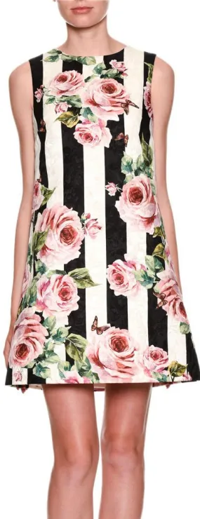 *Extended Sizes* Floral Striped Brocade Dress