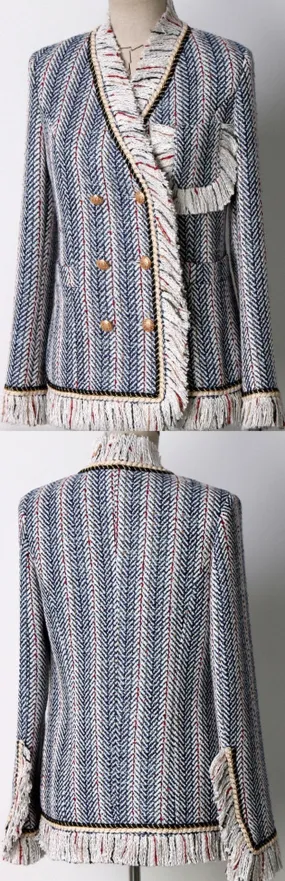 Fringed Double-Breasted Tweed Jacket