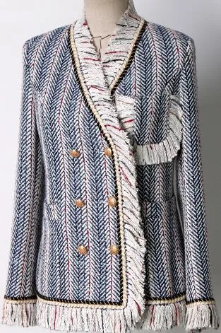 Fringed Double-Breasted Tweed Jacket