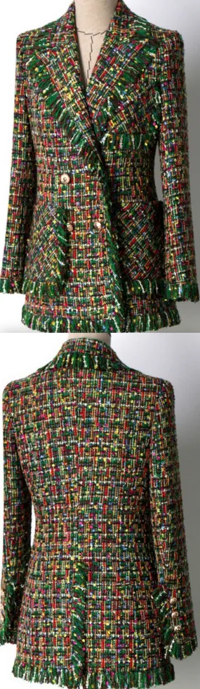 Fringed Multi Colored Tweed Jacket