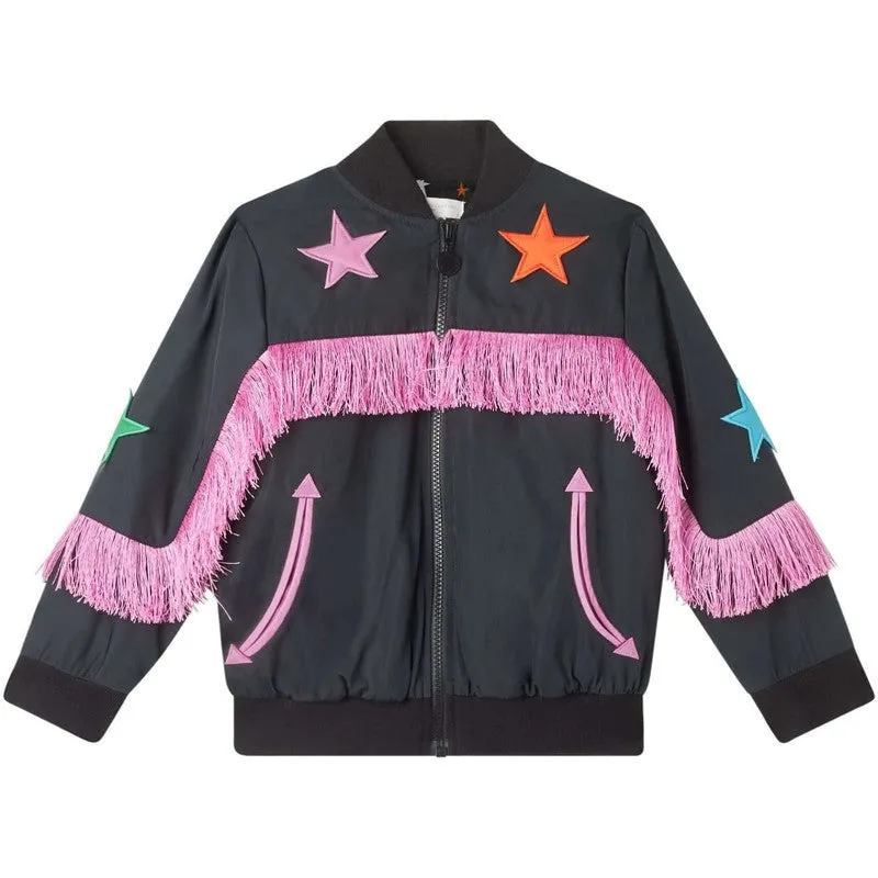 Girls Black Fringed Star Jacket