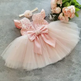 Infant-Toddler Pearls and Lace Dress for Flower Girl or Special Occasion for Princess