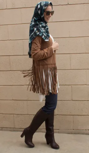 Karin Faux Suede Light Long Fringed Jacket - Brown - FINAL SALE