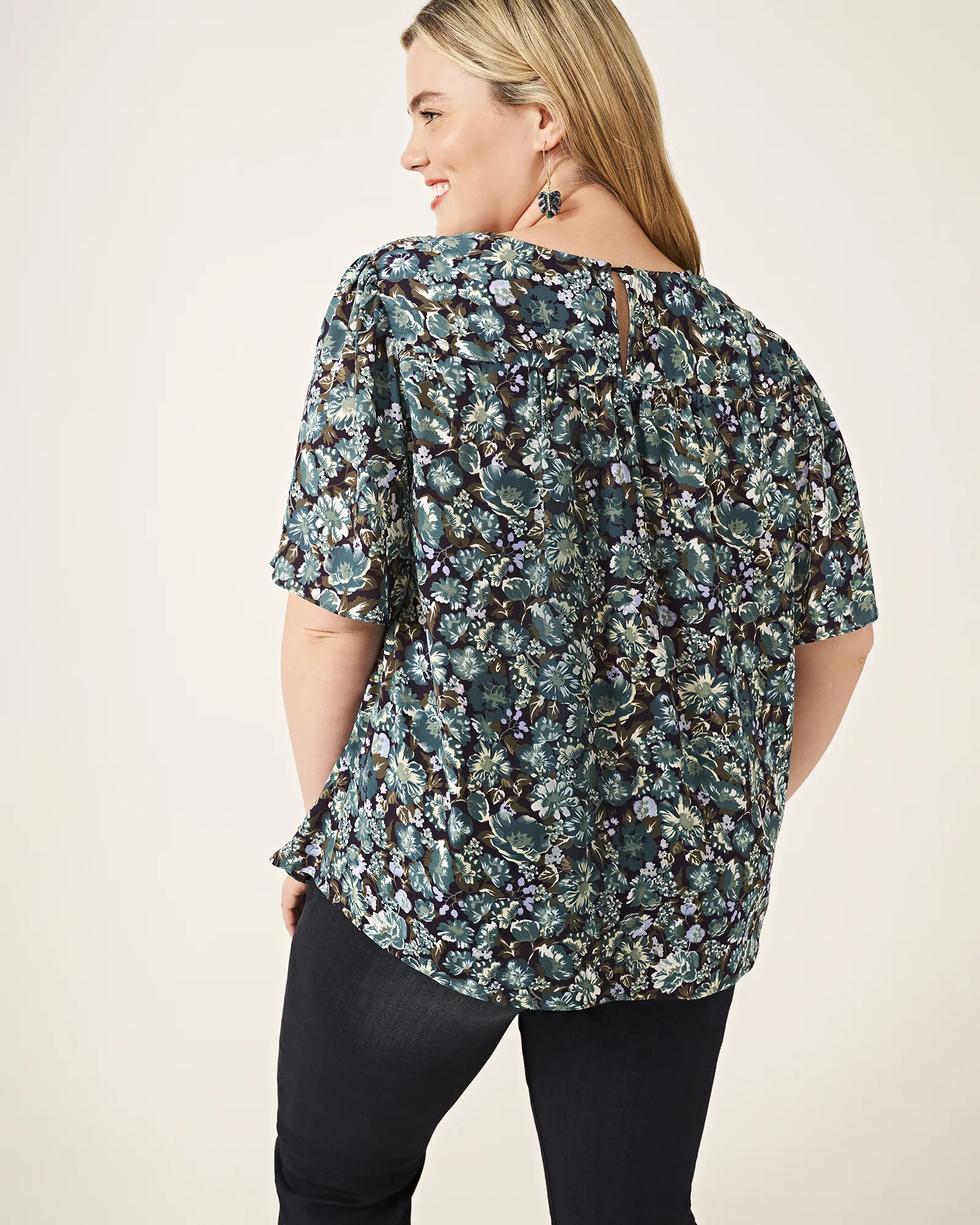 Kelsey Printed Peasant Blouse | Kelly Green / Navy