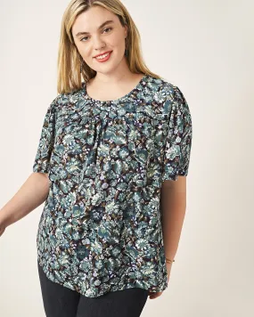 Kelsey Printed Peasant Blouse | Kelly Green / Navy