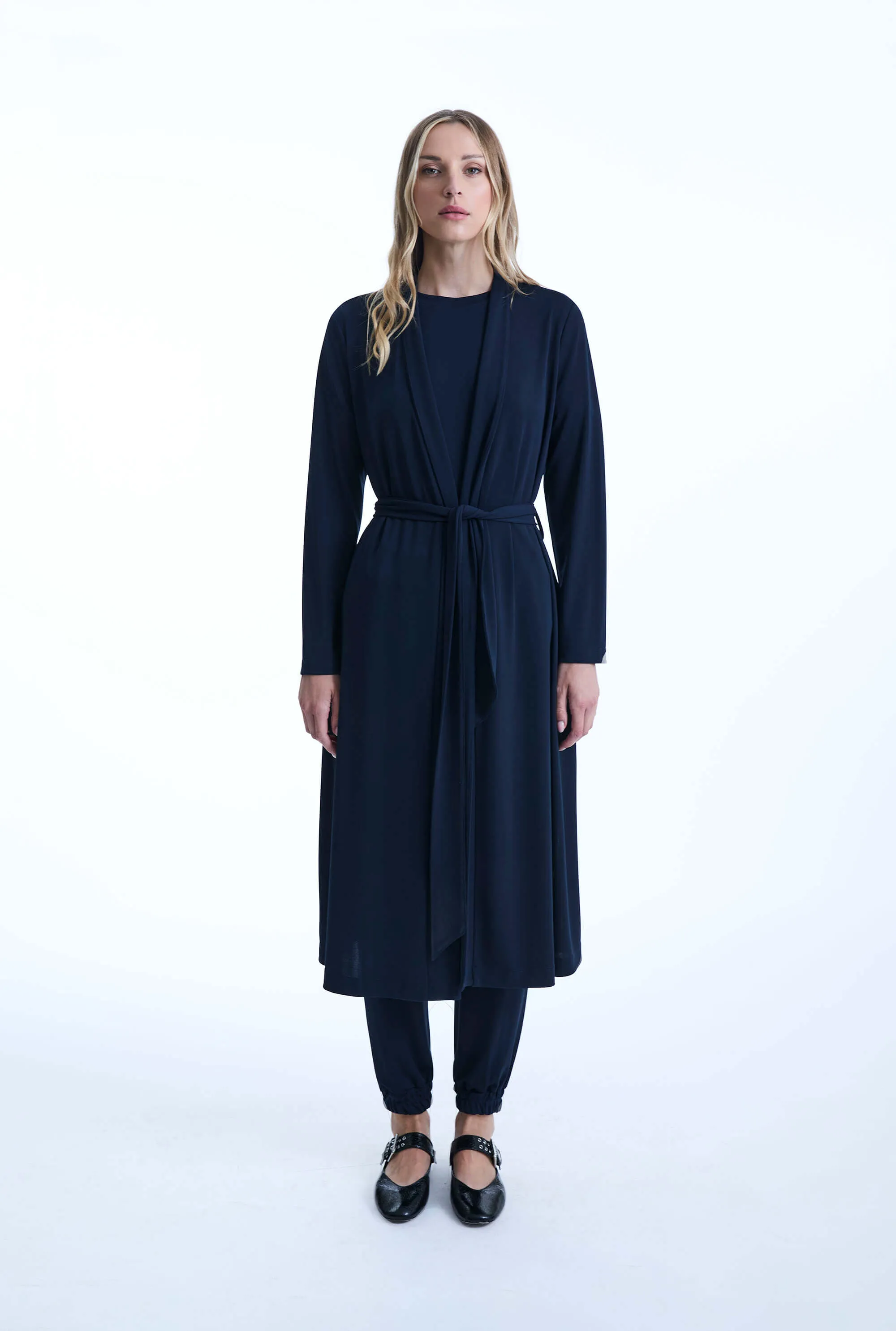 Long Navy Jersey Cardigan