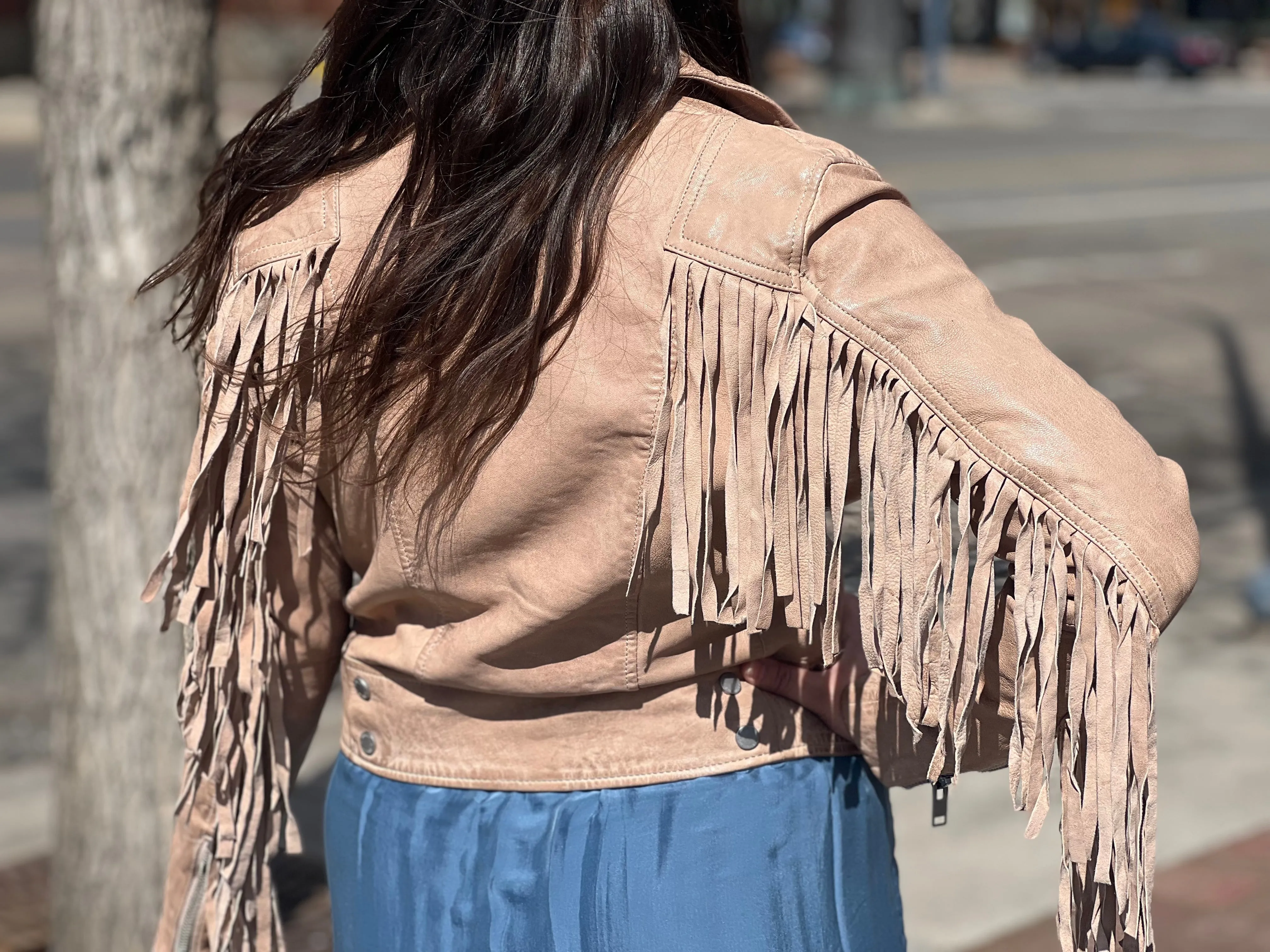 MAURITIUS ZOE RF FRINGED LEATHER MOTO JACKET