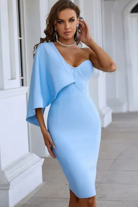 One-Shoulder Back Slit Cape Dress