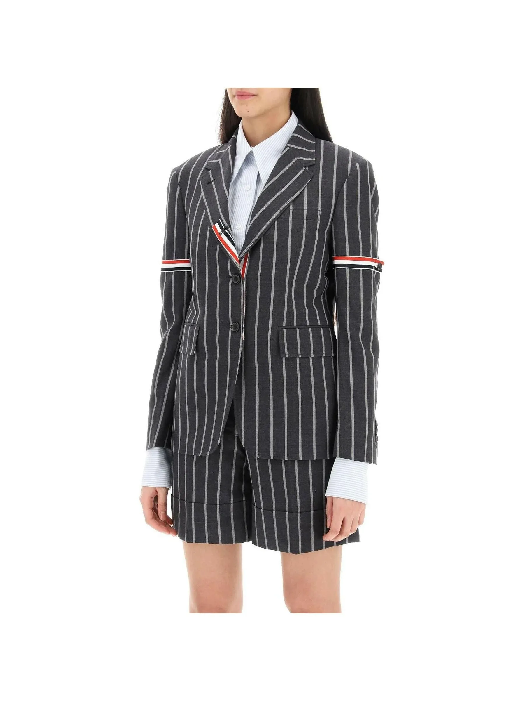 Pinstriped Wool Blazer