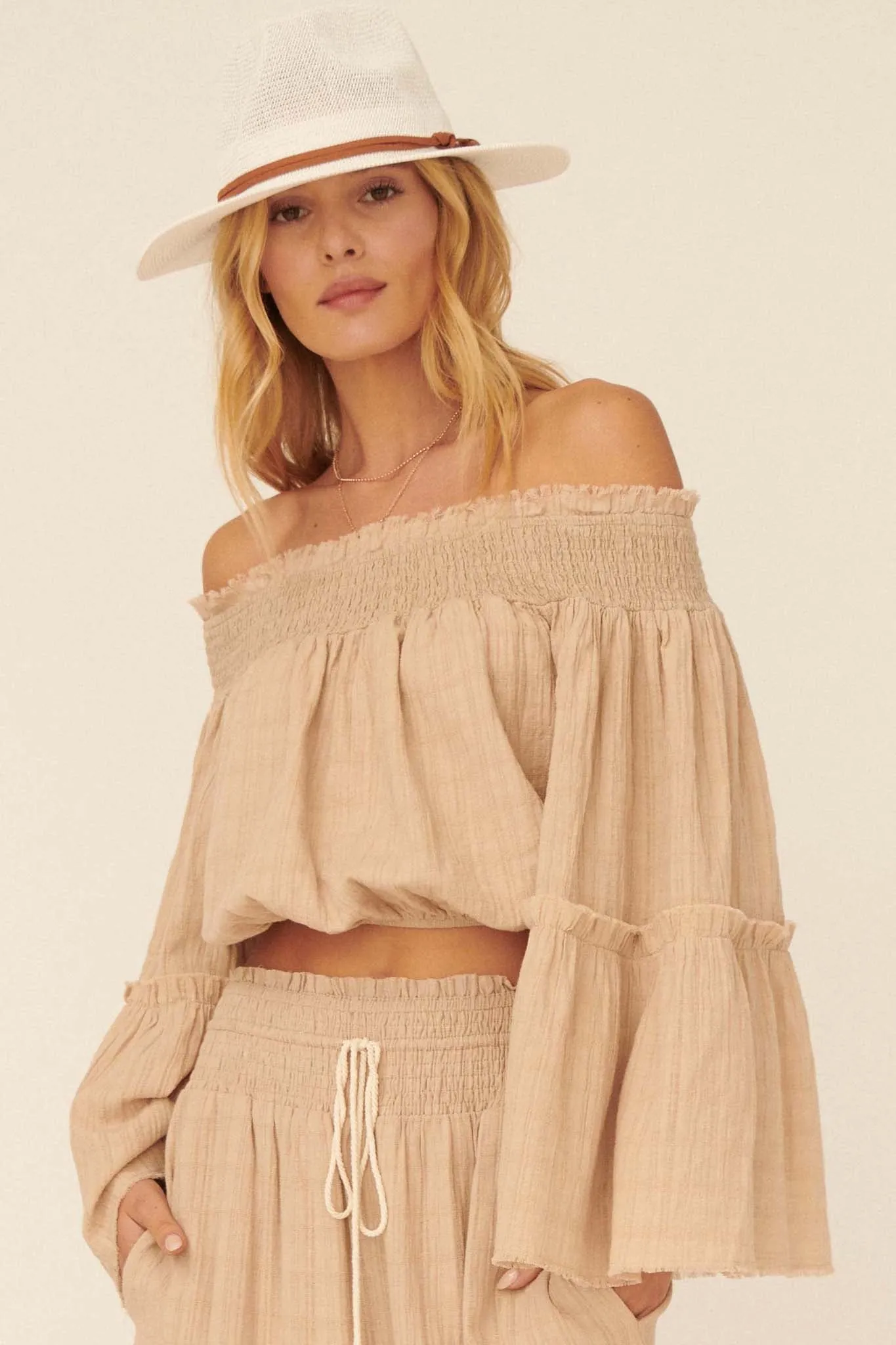 Place in Time Ruffled Off-Shoulder Crop Top