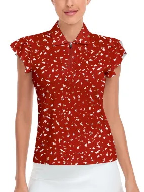 Red Petal Sleeve Shirts Short Sleeve  Polo for Ladies