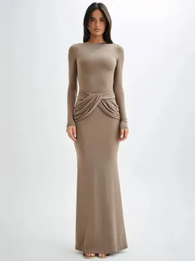 Sleek Diagonal Collar Maxi Dress for Formal Wear