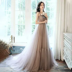 Spaghetti Strap A Line Tulle Prom Dress Formal Evening Party Gown 657