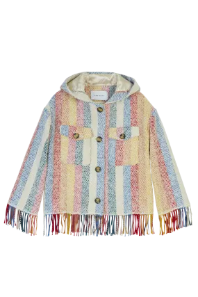 Stripe Blanket Fringe Hooded Jacket