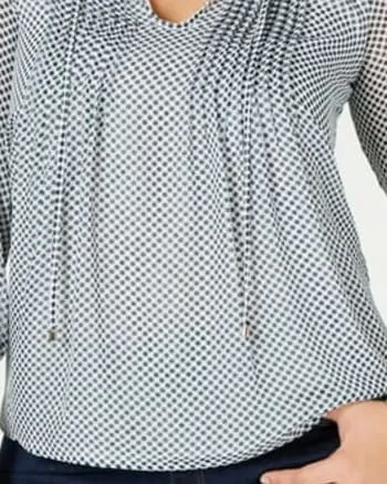 Tommy Hilfiger Women's Plus Polka Dot Tie Front Peasant Top Gray Size 3X | Gray