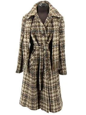 Vintage Wool Mix Brown Check Midi Coat