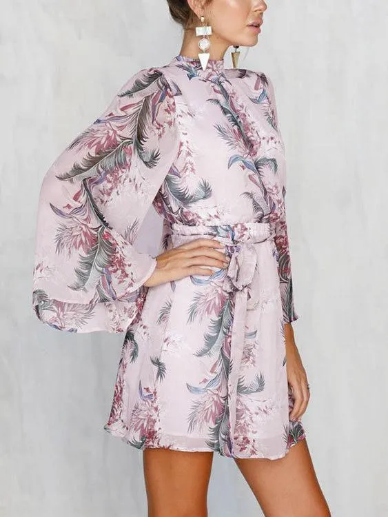 Wholesale 3/4 Length Sleeve Floral Print Backless Dresses