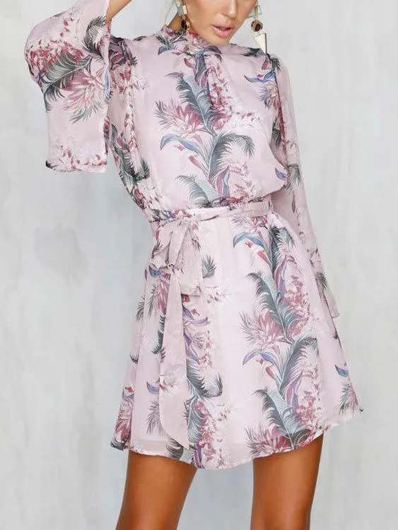 Wholesale 3/4 Length Sleeve Floral Print Backless Dresses