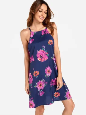 Wholesale Halter Sleeveless Floral Print Cut Out Dresses