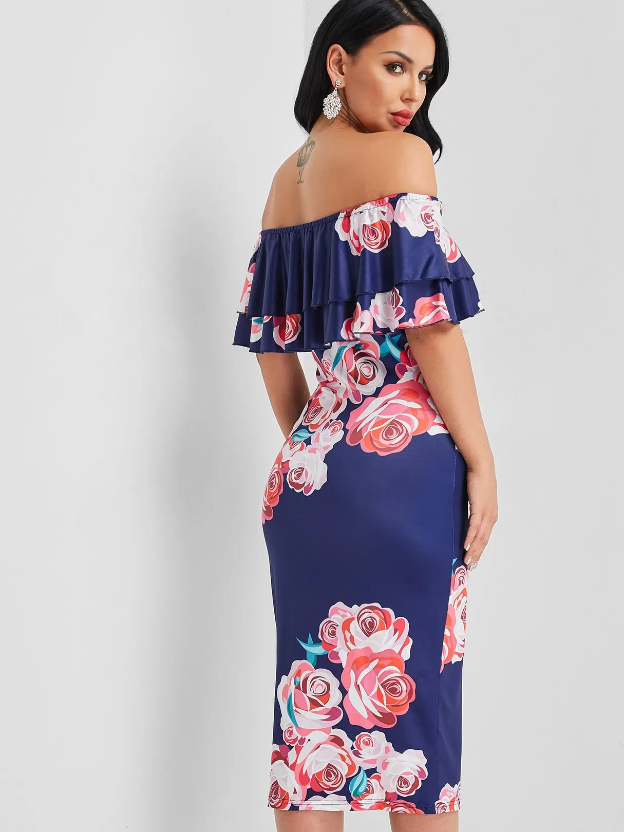 Wholesale Off The Shoulder Sleeveless Floral Print Backless Dresses