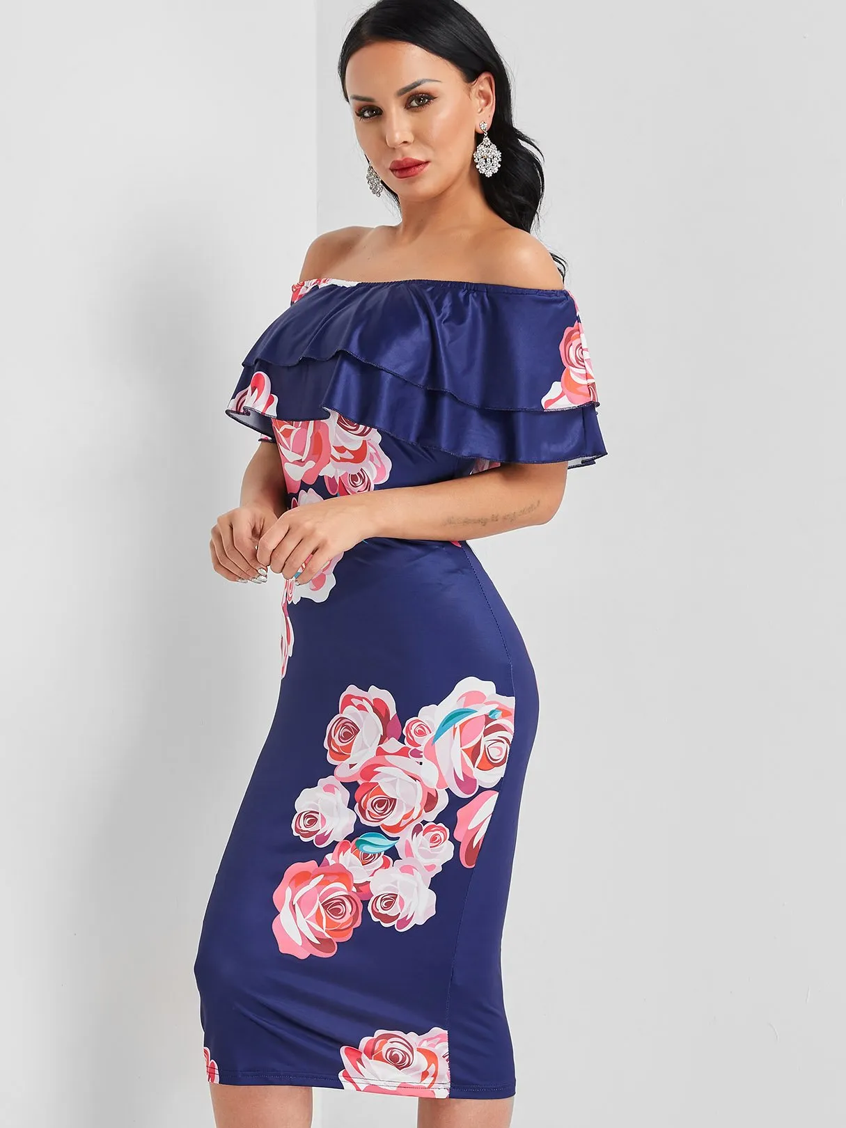 Wholesale Off The Shoulder Sleeveless Floral Print Backless Dresses