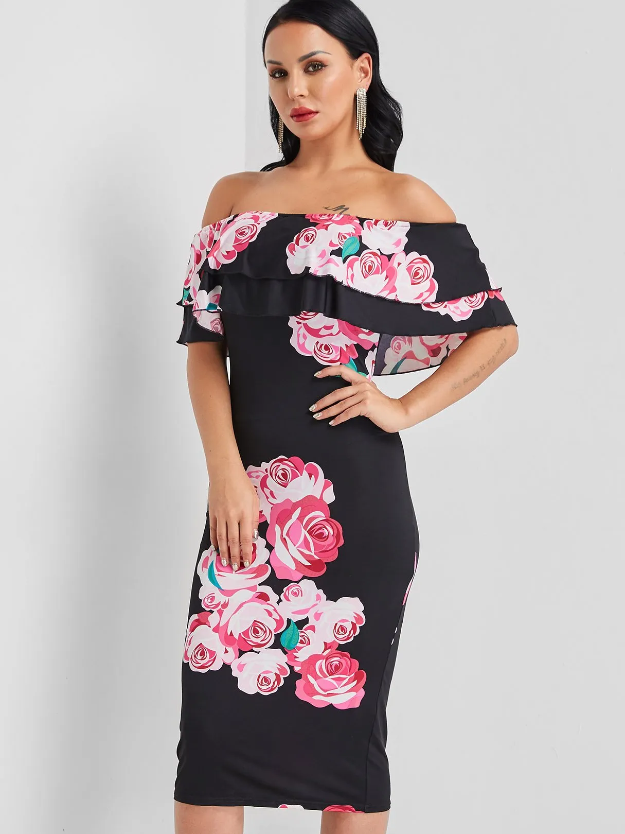 Wholesale Off The Shoulder Sleeveless Floral Print Backless Dresses